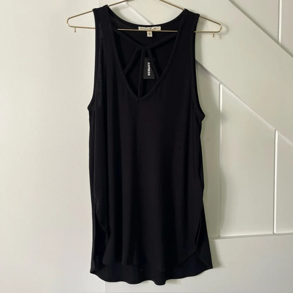 NWT Express One Eleven Strappy Black Tank Top Shirt Size XS Side Slits - Picture 1 of 13